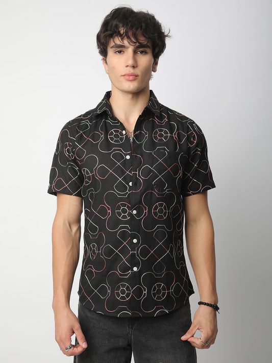 Intricate Black Contrast Embroidered Shirt