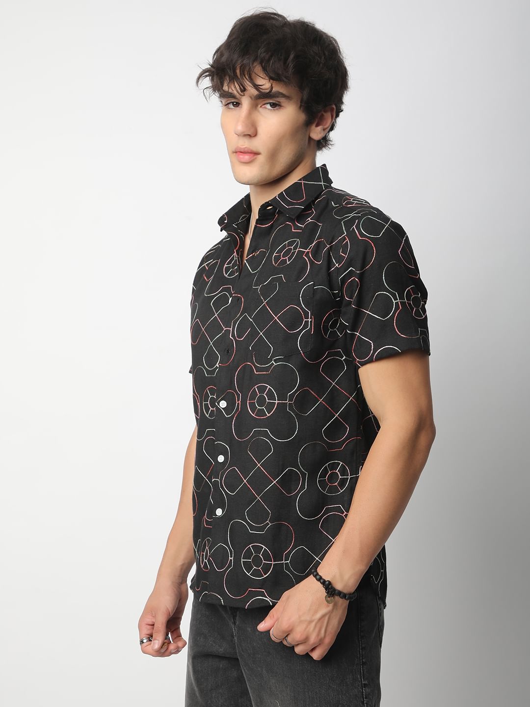 Intricate Black Contrast Embroidered Shirt