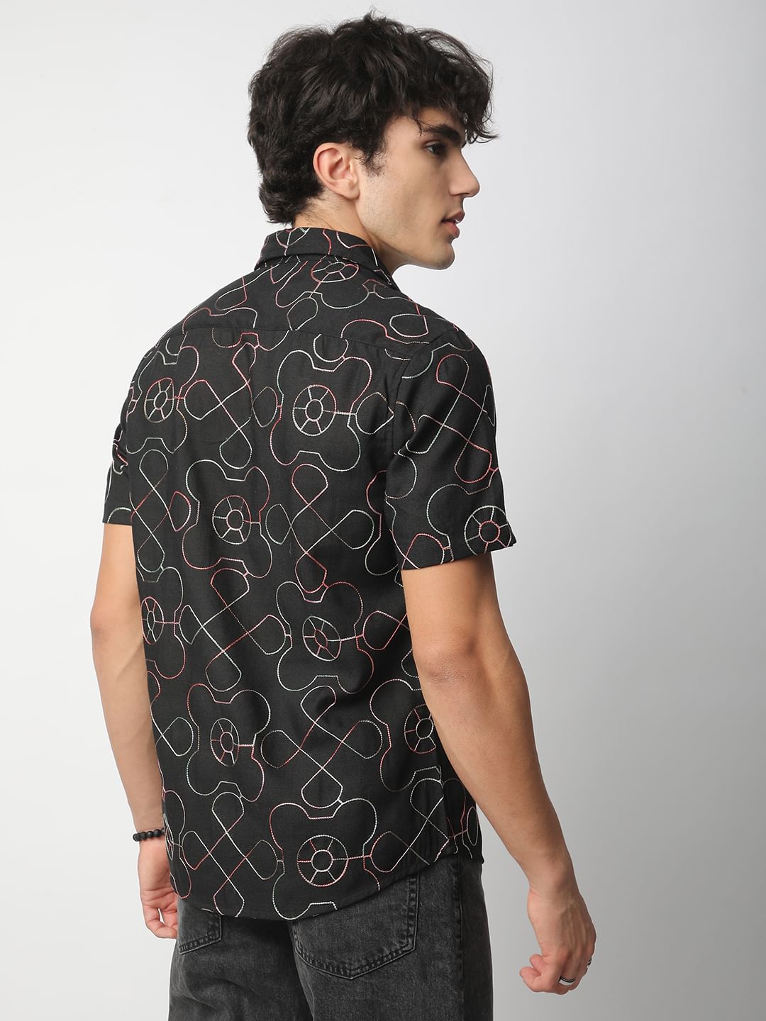 Intricate Black Contrast Embroidered Shirt