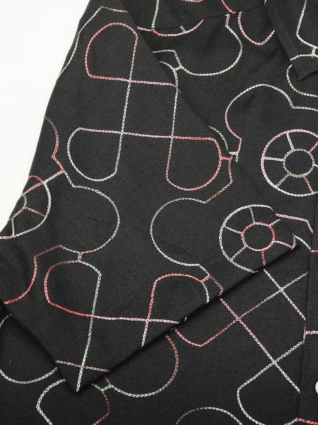 Intricate Black Contrast Embroidered Shirt