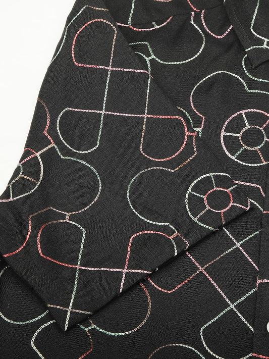 Intricate Black Contrast Embroidered Shirt
