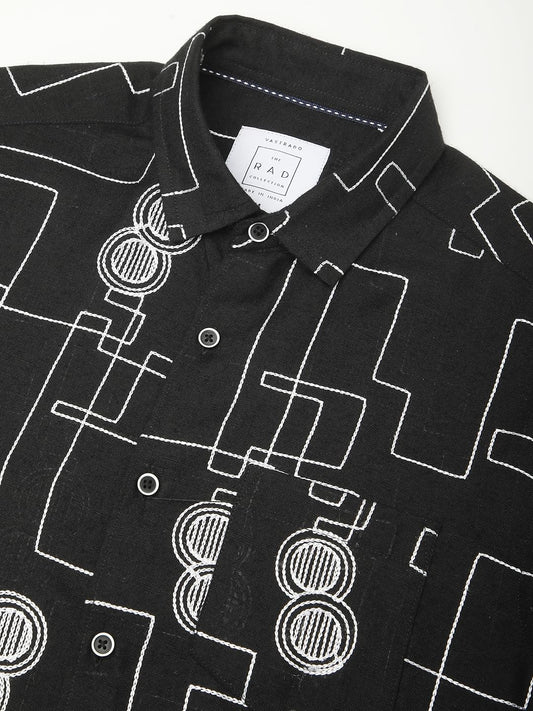 Schmick Black Contrast Maze Embroidered Shirt