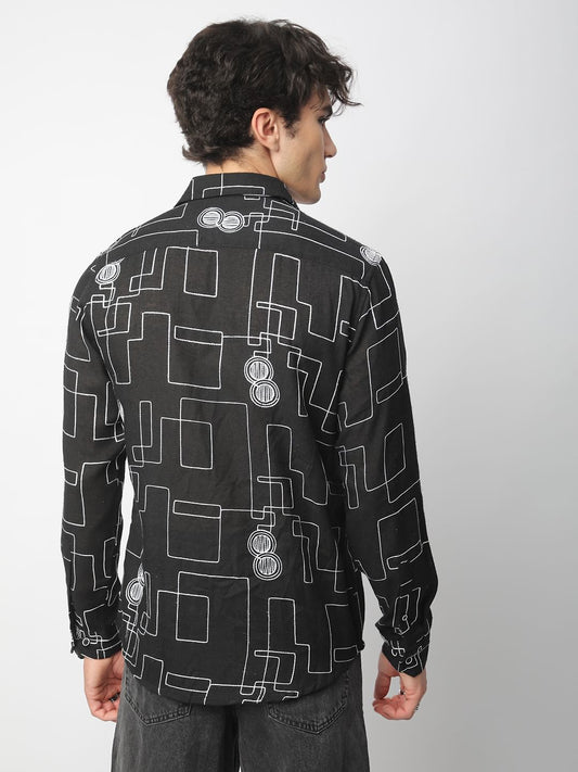 Schmick Black Contrast Maze Embroidered Shirt