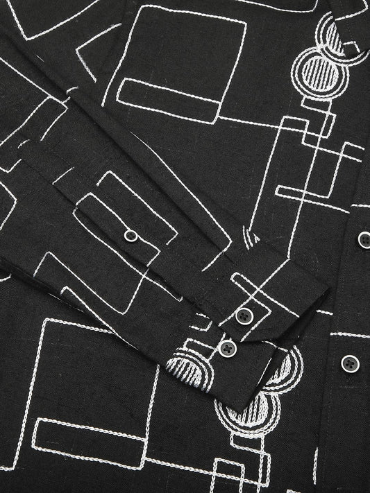 Schmick Black Contrast Maze Embroidered Shirt