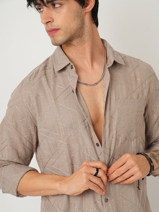 Cedar Brown Triangle Embroidery Shirt