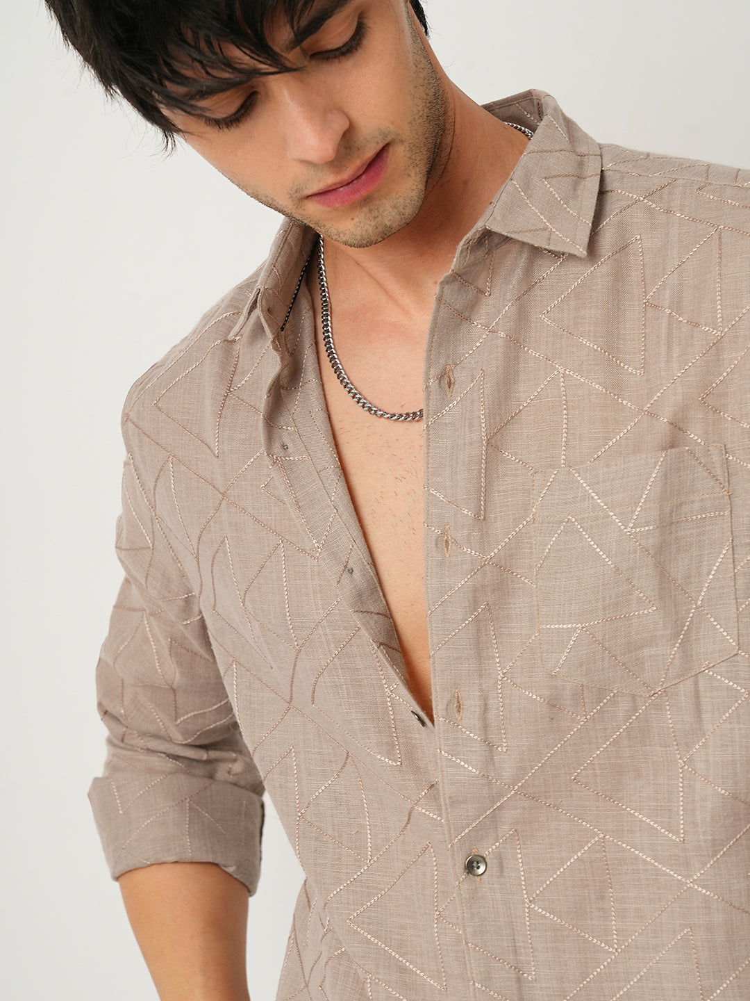 Cedar Brown Triangle Embroidery Shirt