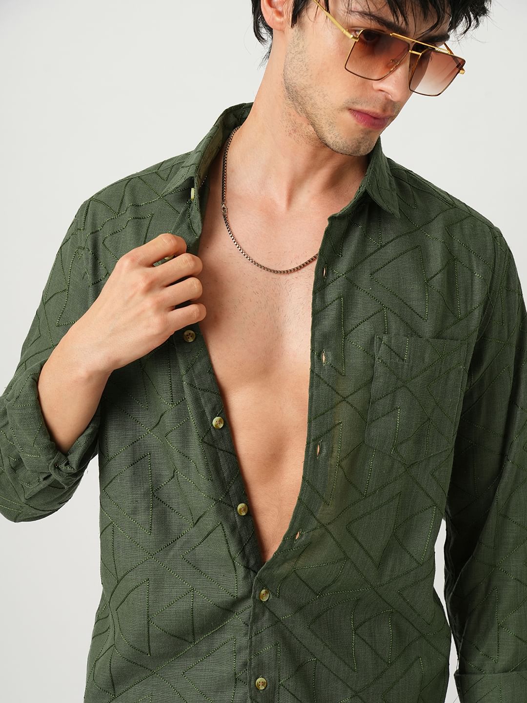 Elite Basil Green Trigon Embroidered Shirt