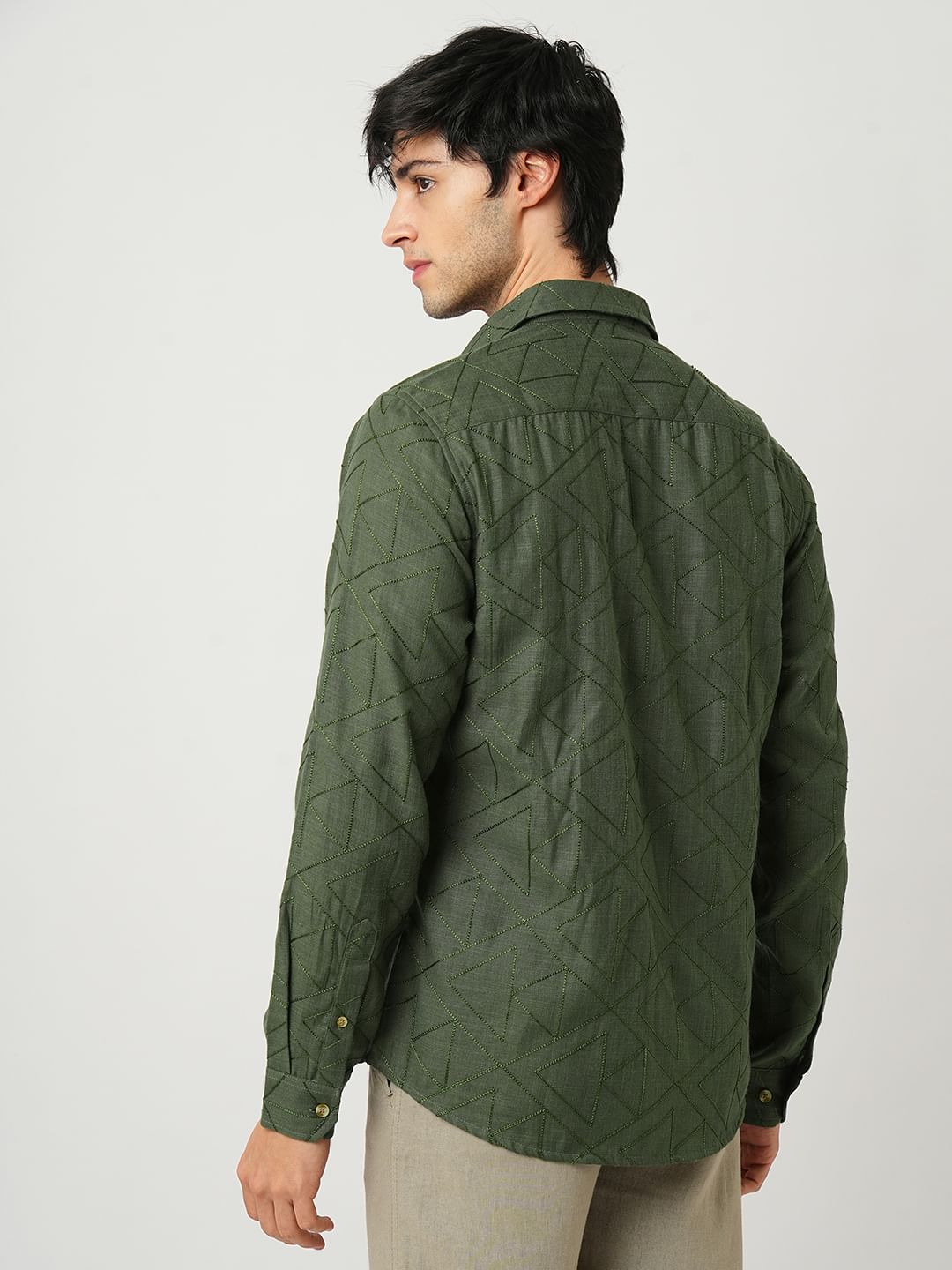 Elite Basil Green Trigon Embroidered Shirt