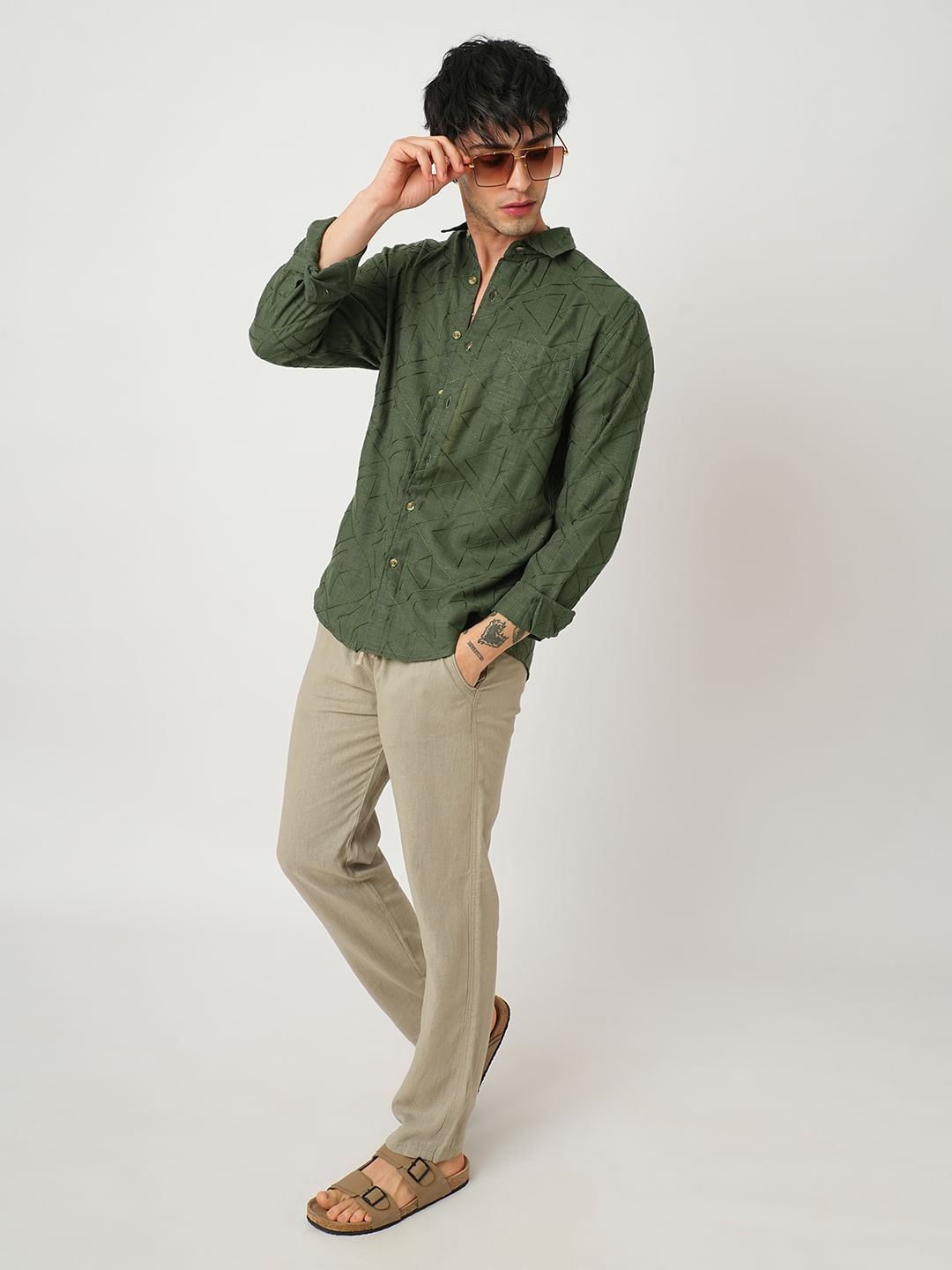 Elite Basil Green Trigon Embroidered Shirt