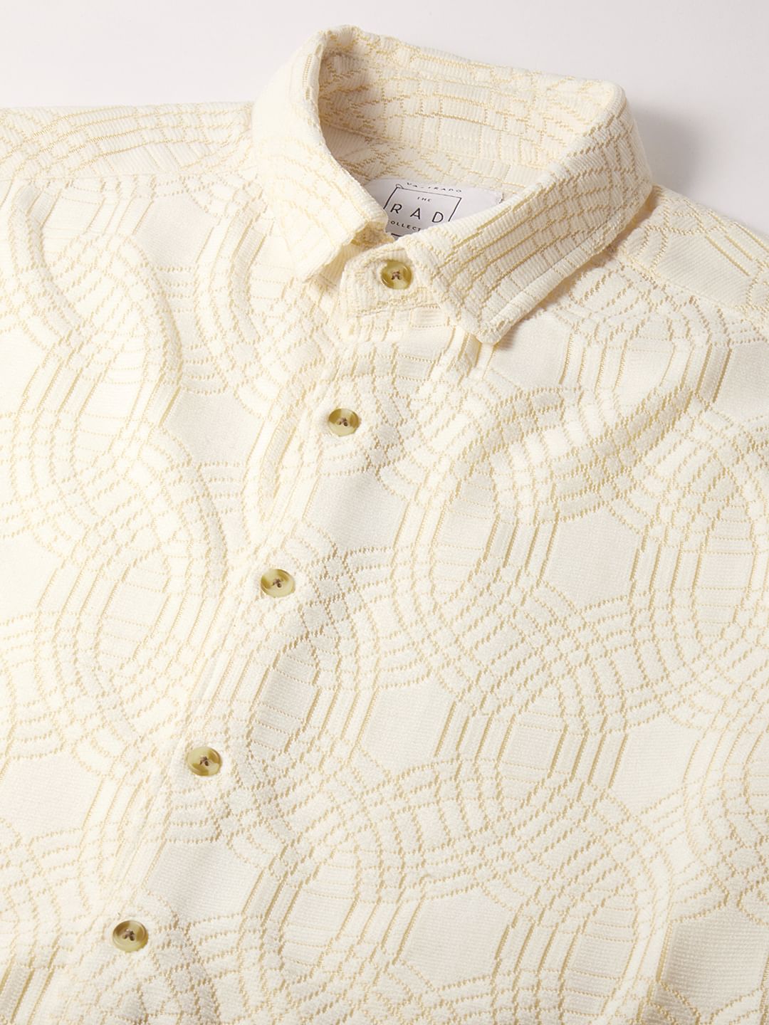 Interweave Geometric Textured Ivory Crochet Shirt