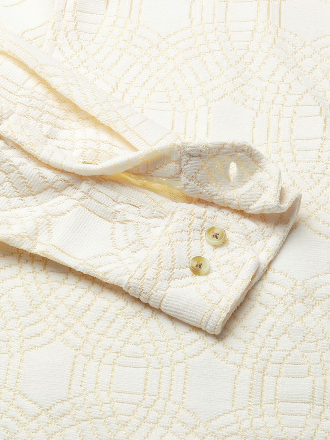 Interweave Geometric Textured Ivory Crochet Shirt
