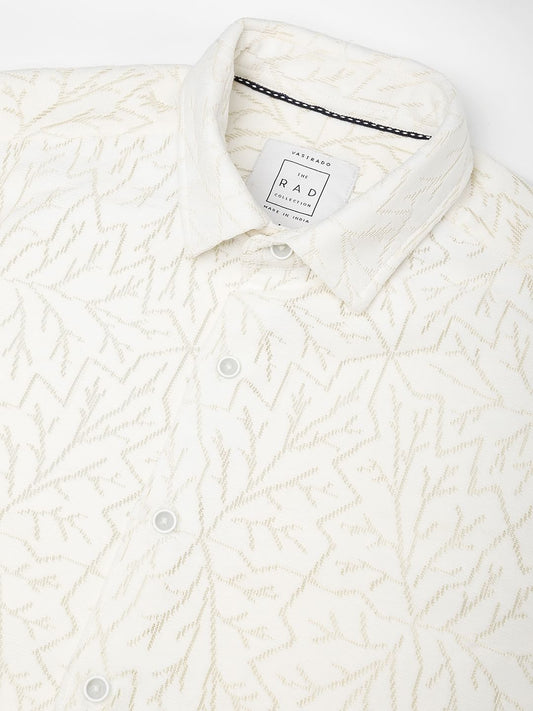 Interweave Ivory Leaf Textured Crochet Shirt