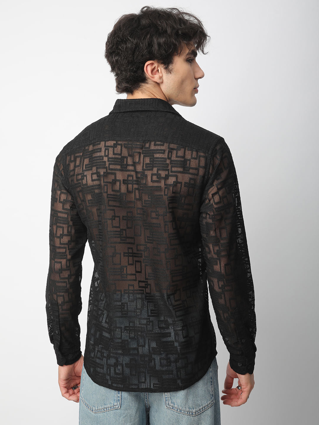 Breezy Black Maze Textured Mesh Shirt