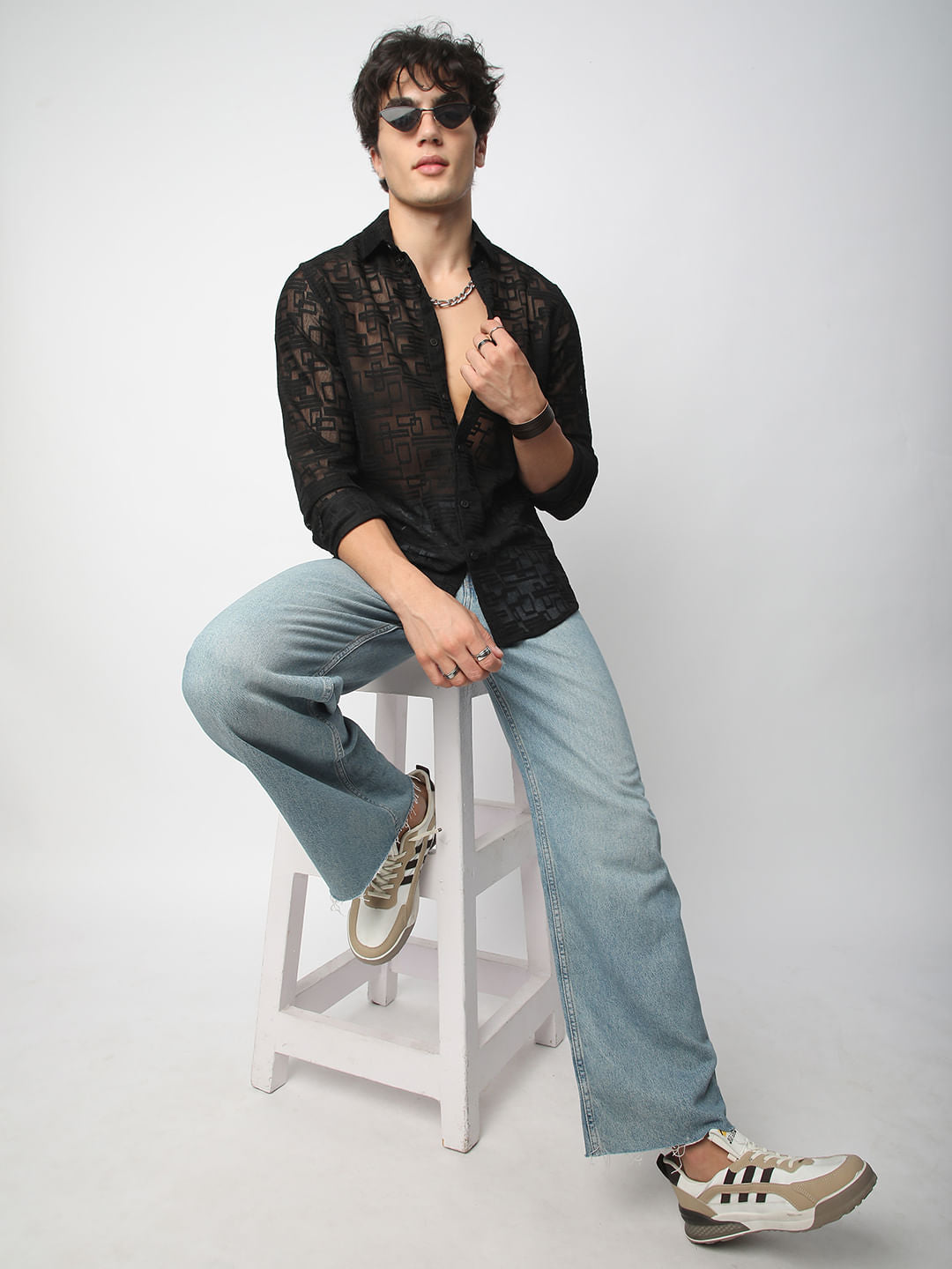 Breezy Black Maze Textured Mesh Shirt