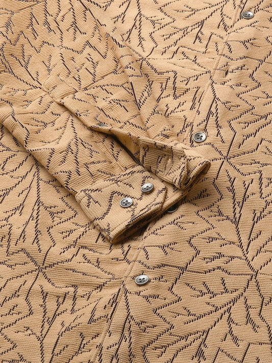 Camel Beige Autumn Leaf Textured Crochet Shirt