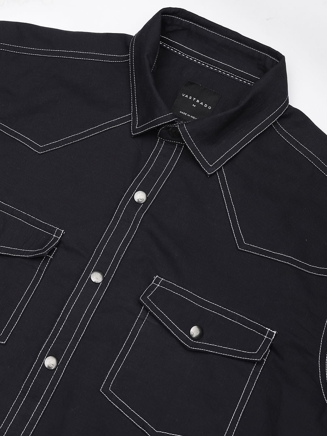 Navy Contrast Stitch Double Pocket Overshirt