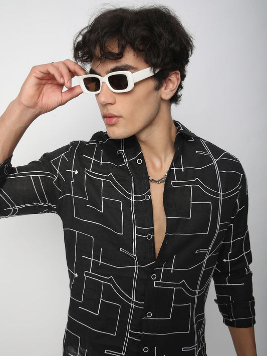 Quirky Black Contrast Embroidered Shirt