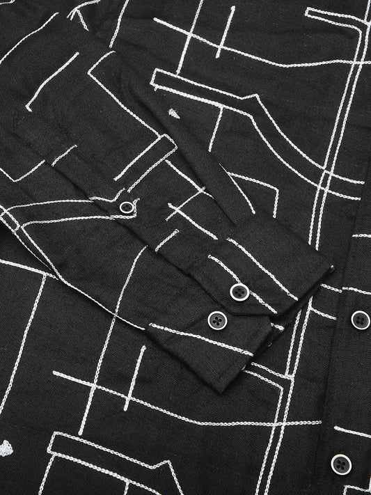 Quirky Black Contrast Embroidered Shirt