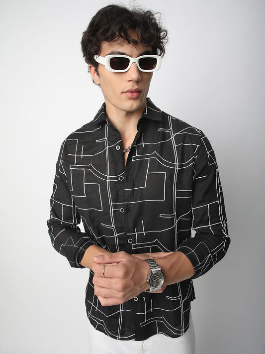 Quirky Black Contrast Embroidered Shirt