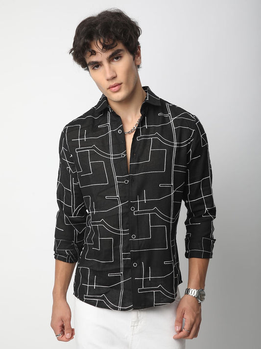 Quirky Black Contrast Embroidered Shirt