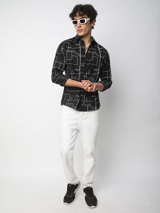 Quirky Black Contrast Embroidered Shirt