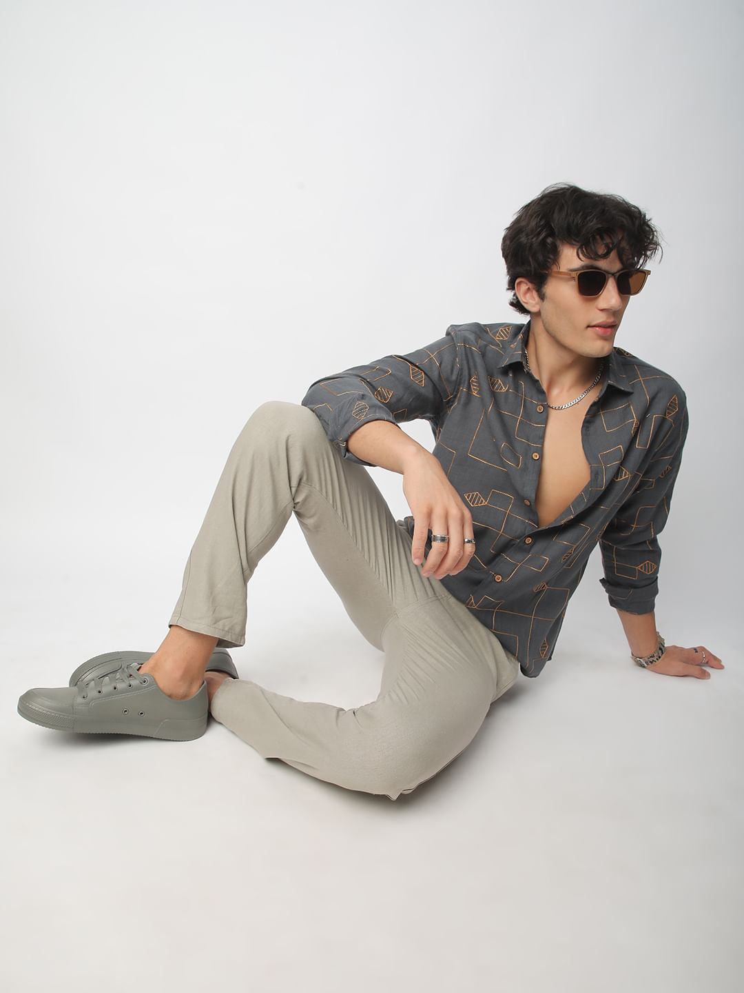 Schmick Porpoise Grey Diamond Maze Embroidered Shirt