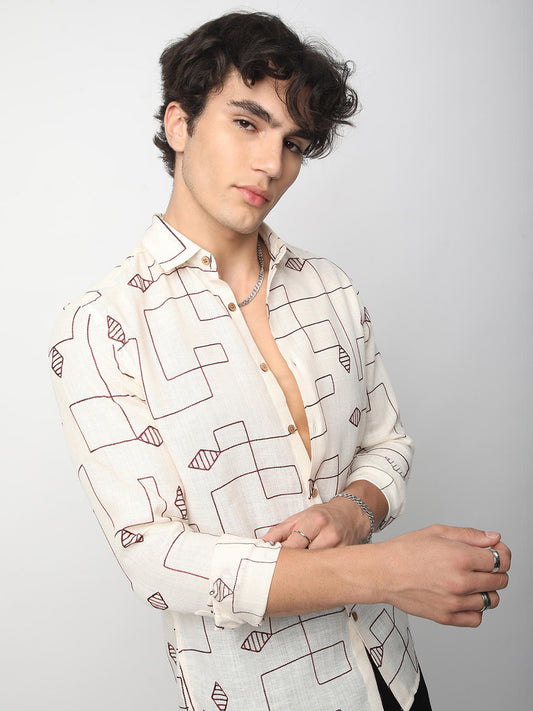 Schmick Ivory Diamond Maze Embroidered Shirt