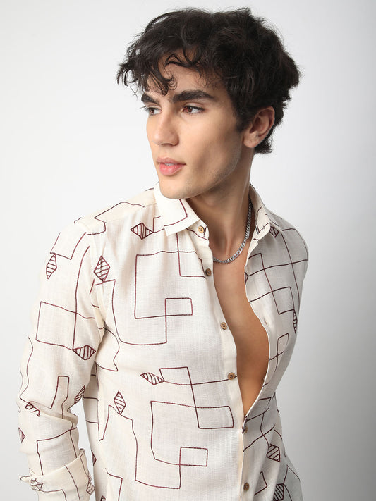 Schmick Ivory Diamond Maze Embroidered Shirt
