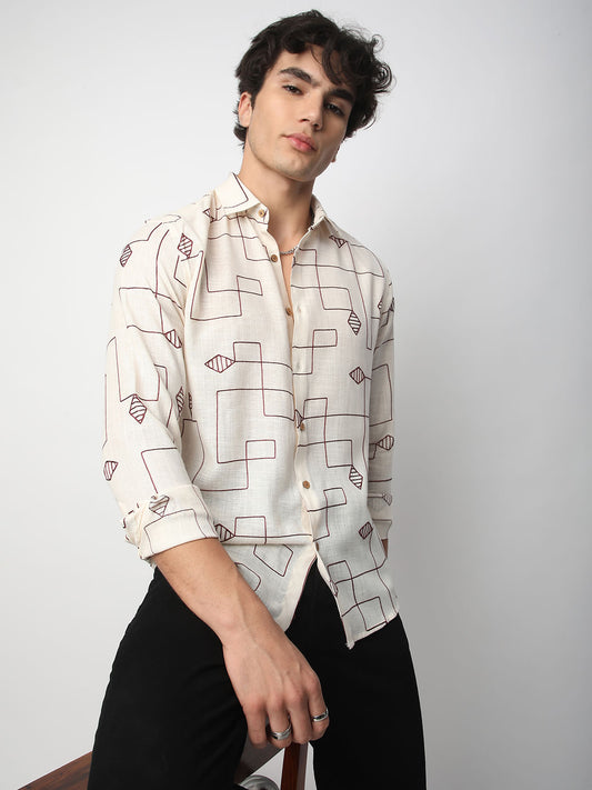 Schmick Ivory Diamond Maze Embroidered Shirt