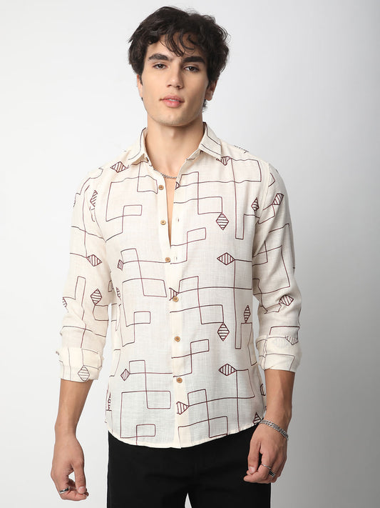 Schmick Ivory Diamond Maze Embroidered Shirt
