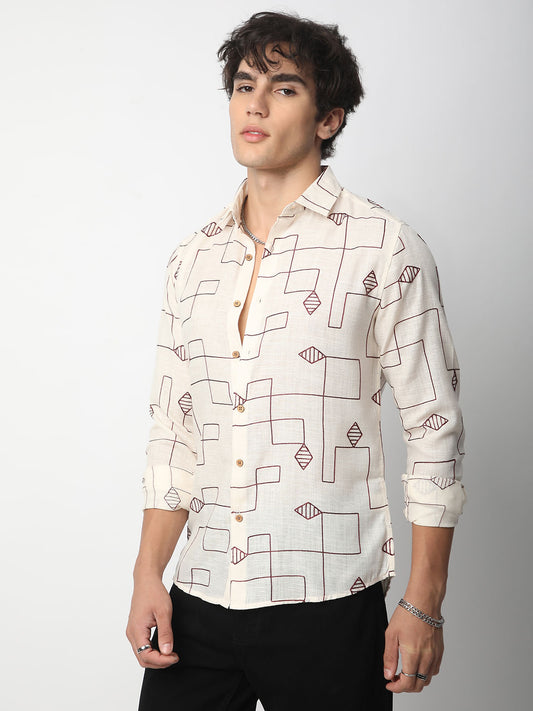 Schmick Ivory Diamond Maze Embroidered Shirt