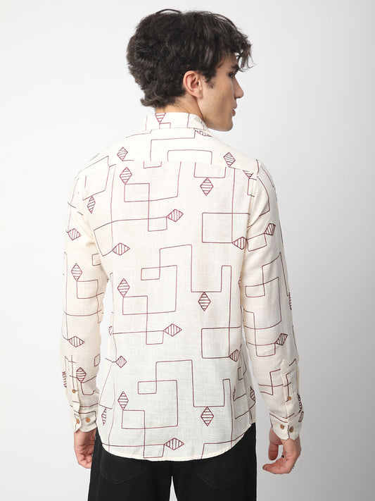Schmick Ivory Diamond Maze Embroidered Shirt