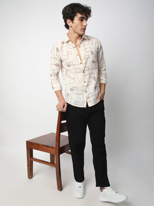 Schmick Ivory Diamond Maze Embroidered Shirt