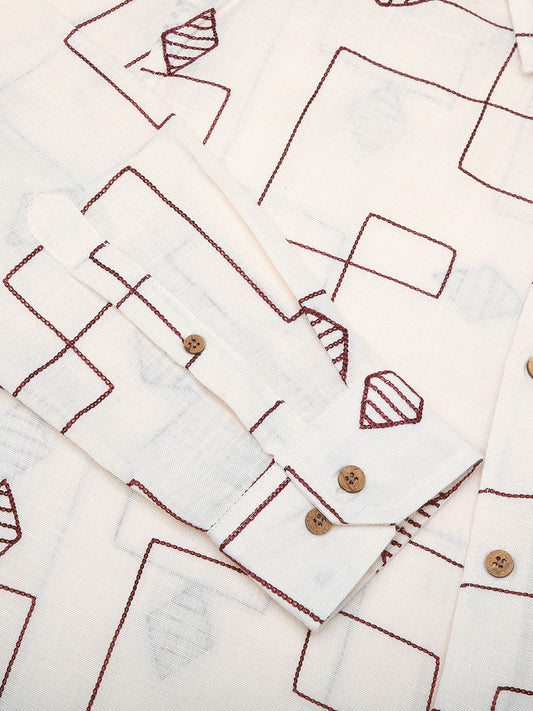 Schmick Ivory Diamond Maze Embroidered Shirt
