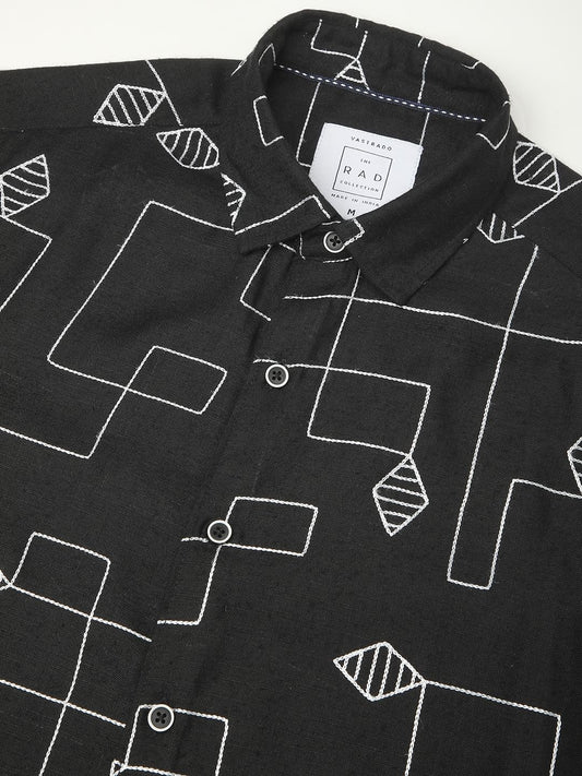 Schmick Black Lozenge Maze Embroidered Shirt