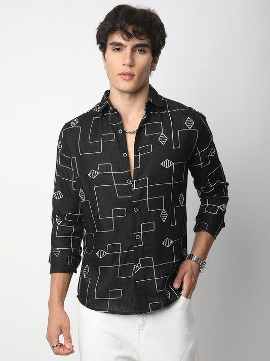 Schmick Black Lozenge Maze Embroidered Shirt
