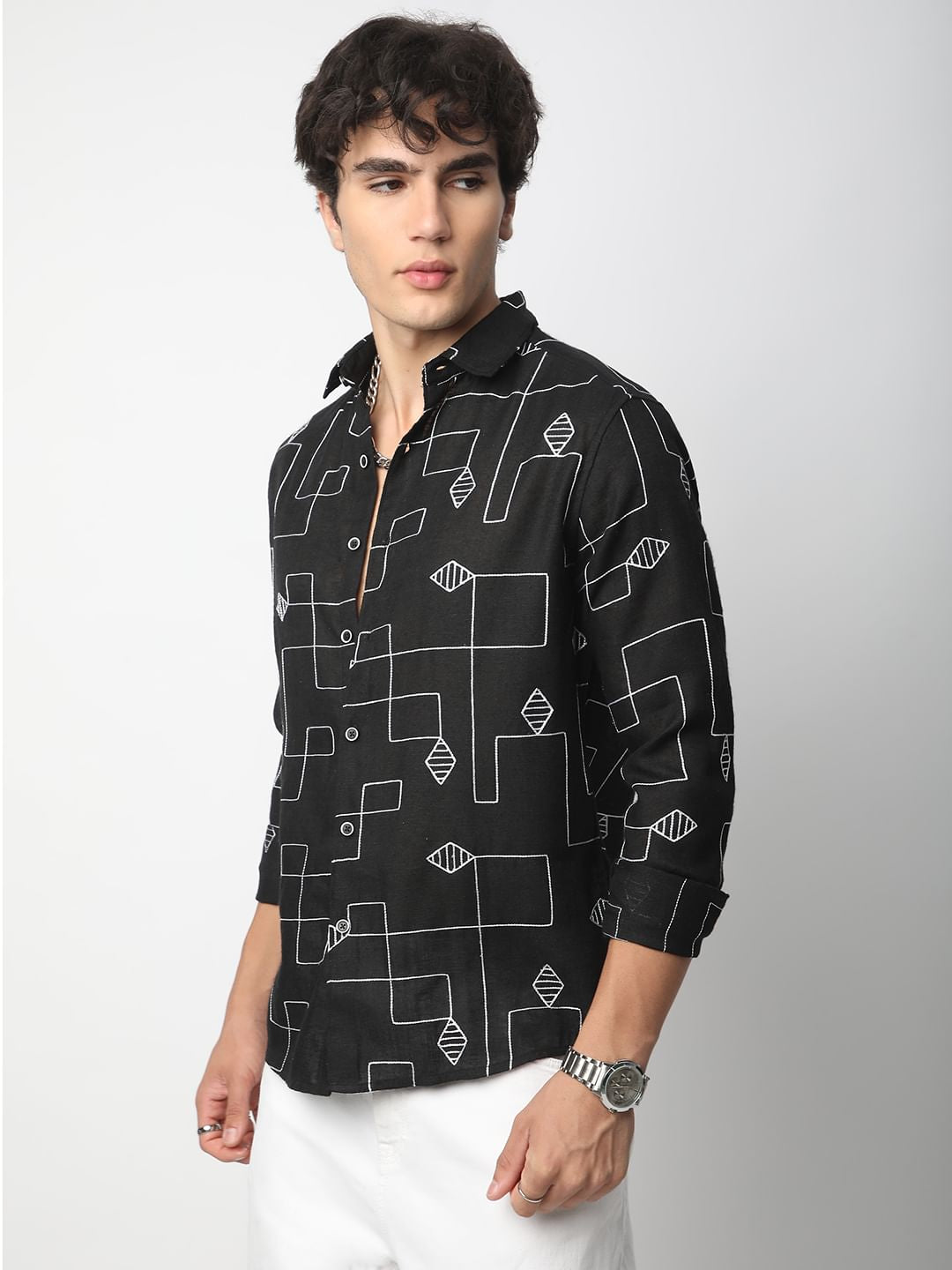 Schmick Black Lozenge Maze Embroidered Shirt