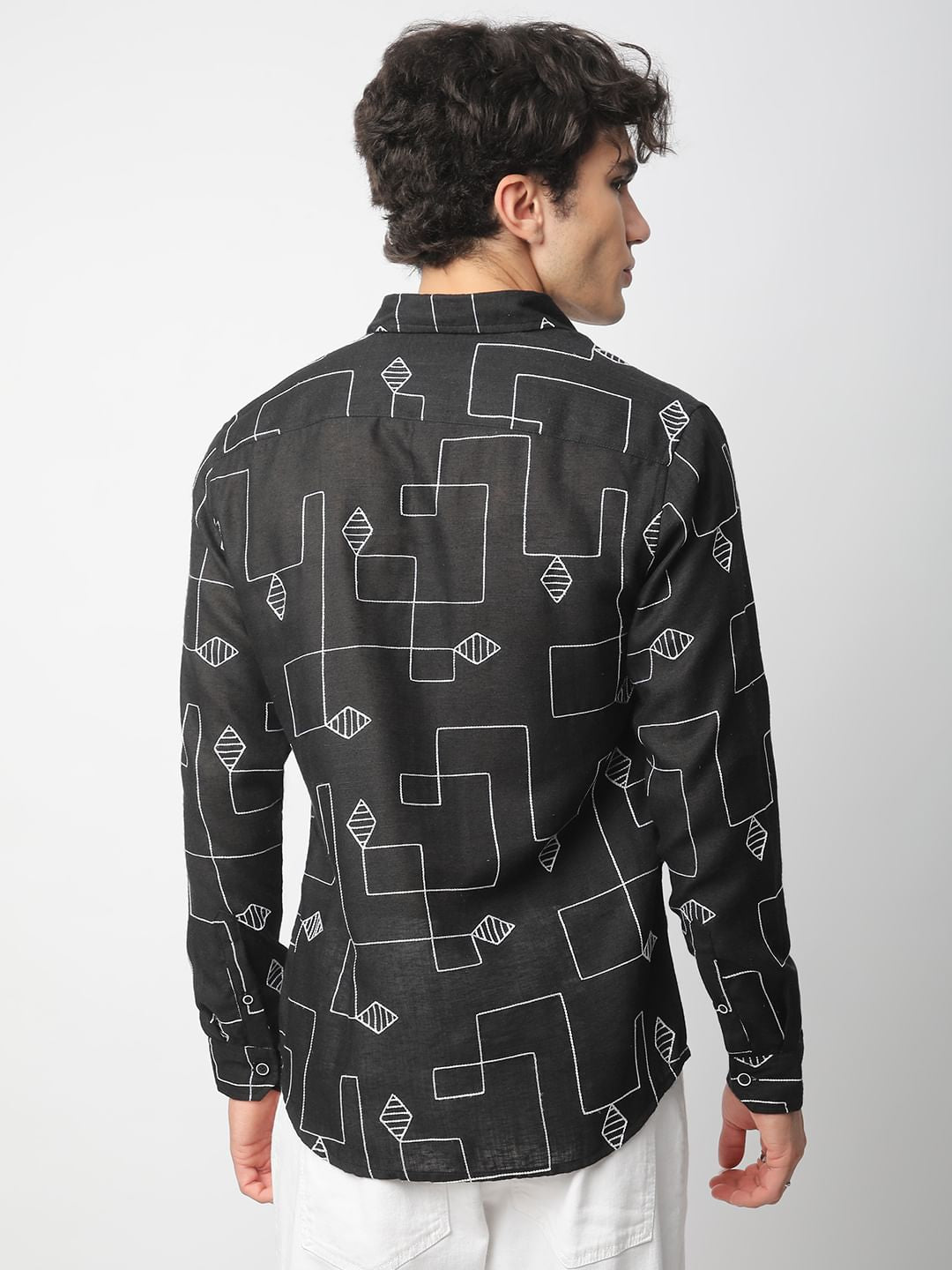 Schmick Black Lozenge Maze Embroidered Shirt