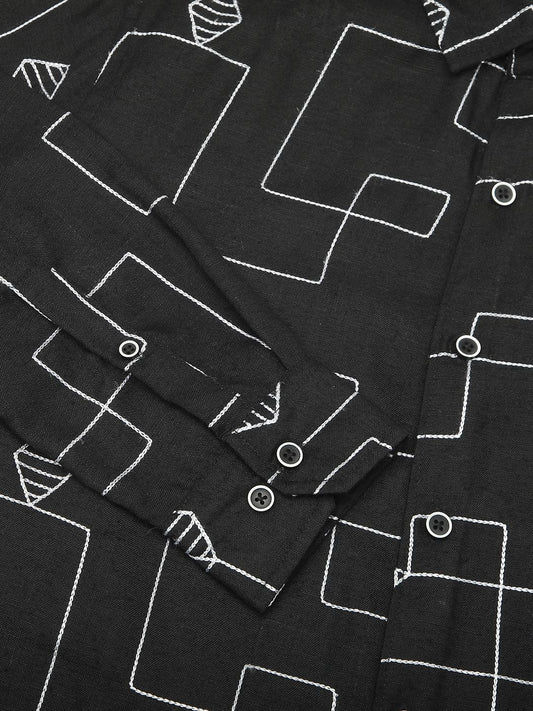Schmick Black Lozenge Maze Embroidered Shirt