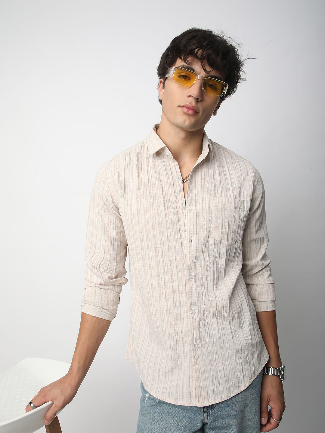 Brush Stroke Beige Textured Shirt