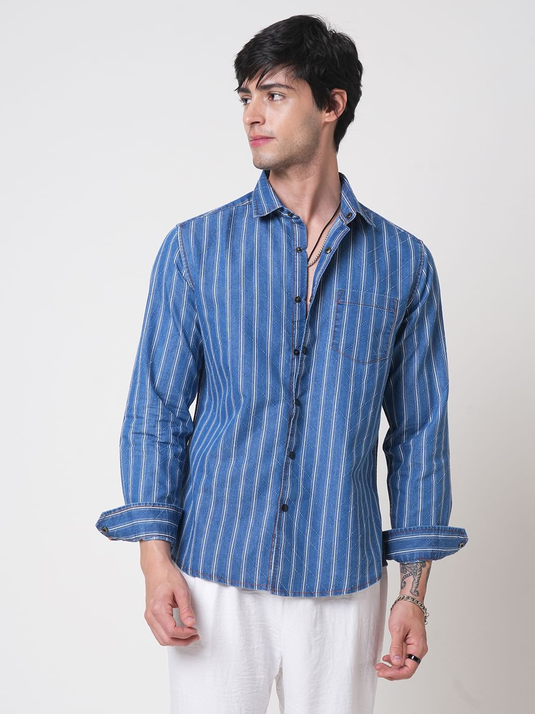 Denim Zig-Zag Laser Cut Shirt