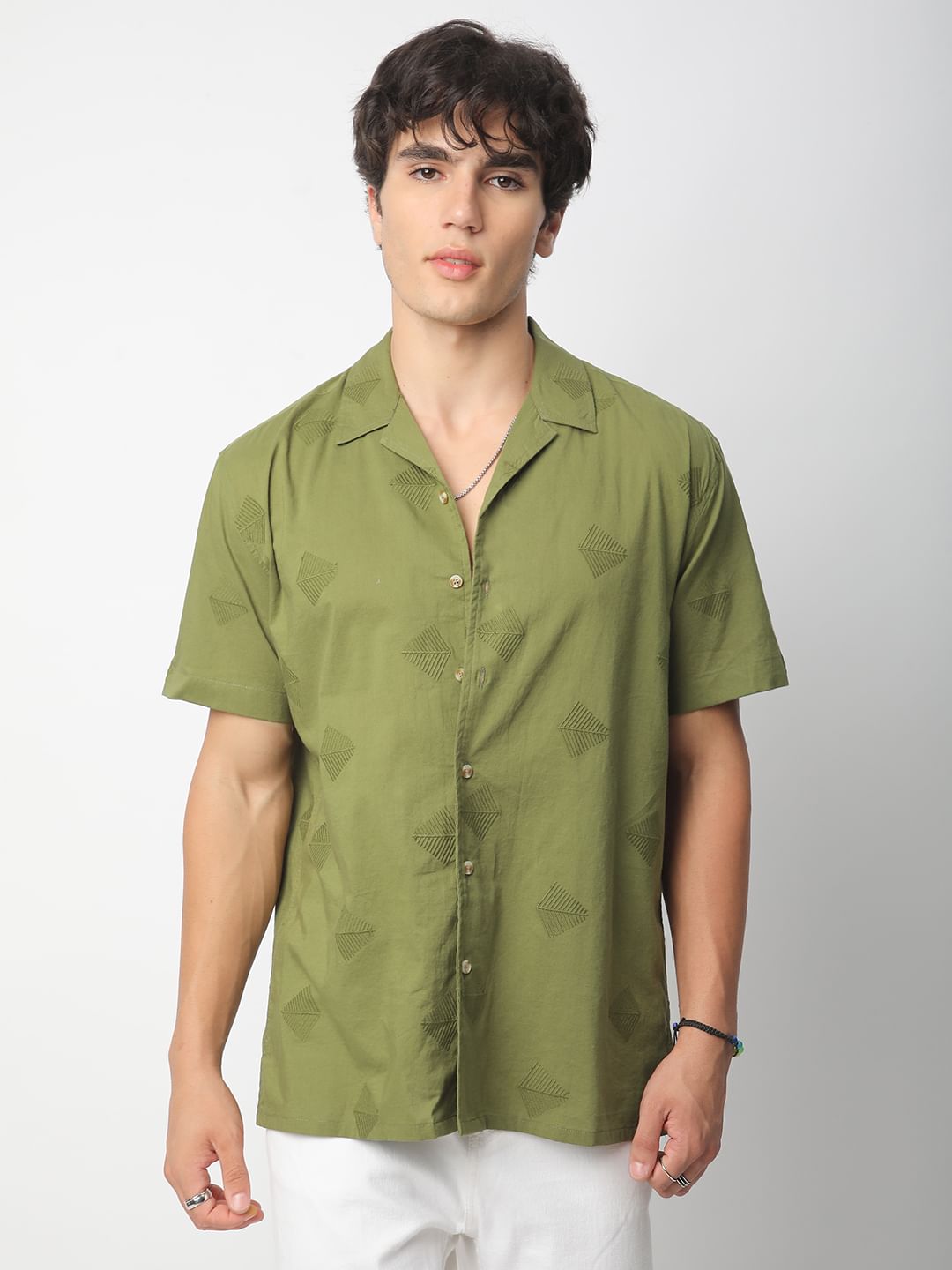 Olive Leaf Embroidered Oversized Shirt