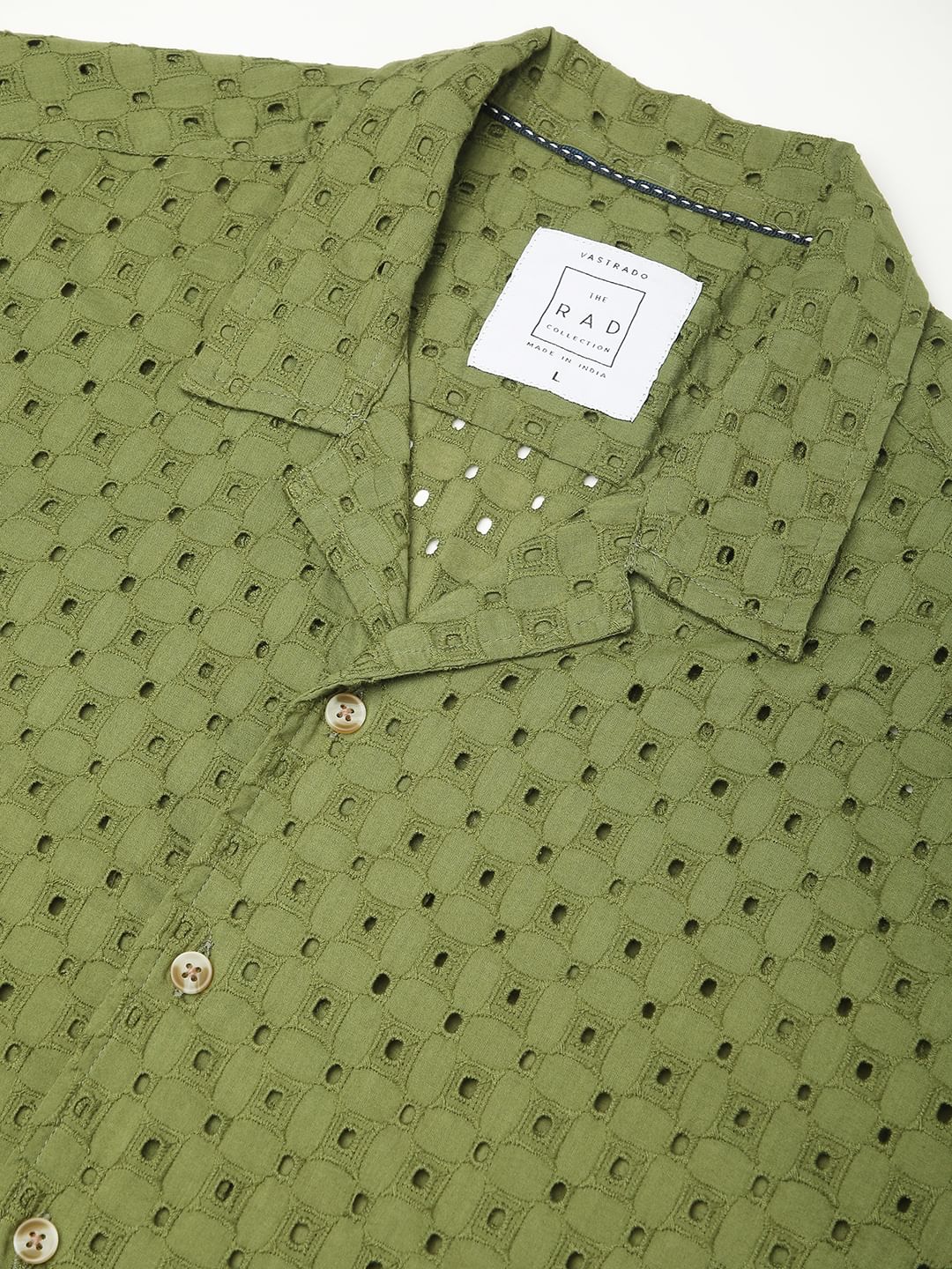 Olive Squarish Schiffli Oversized Shirt