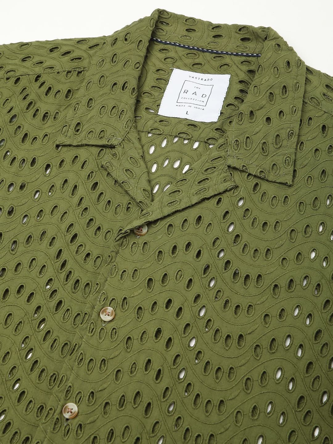 Olive Curved Schiffli Oversized Shirt