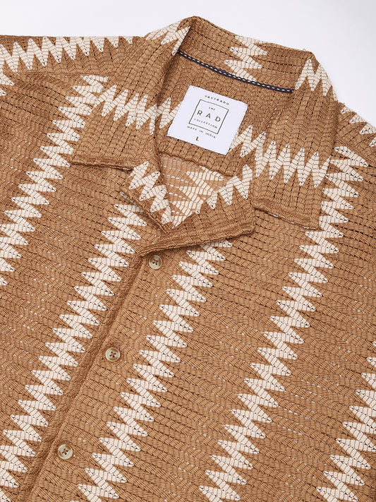 Zig-Zag Russet Brown Crochet Oversized Shirt