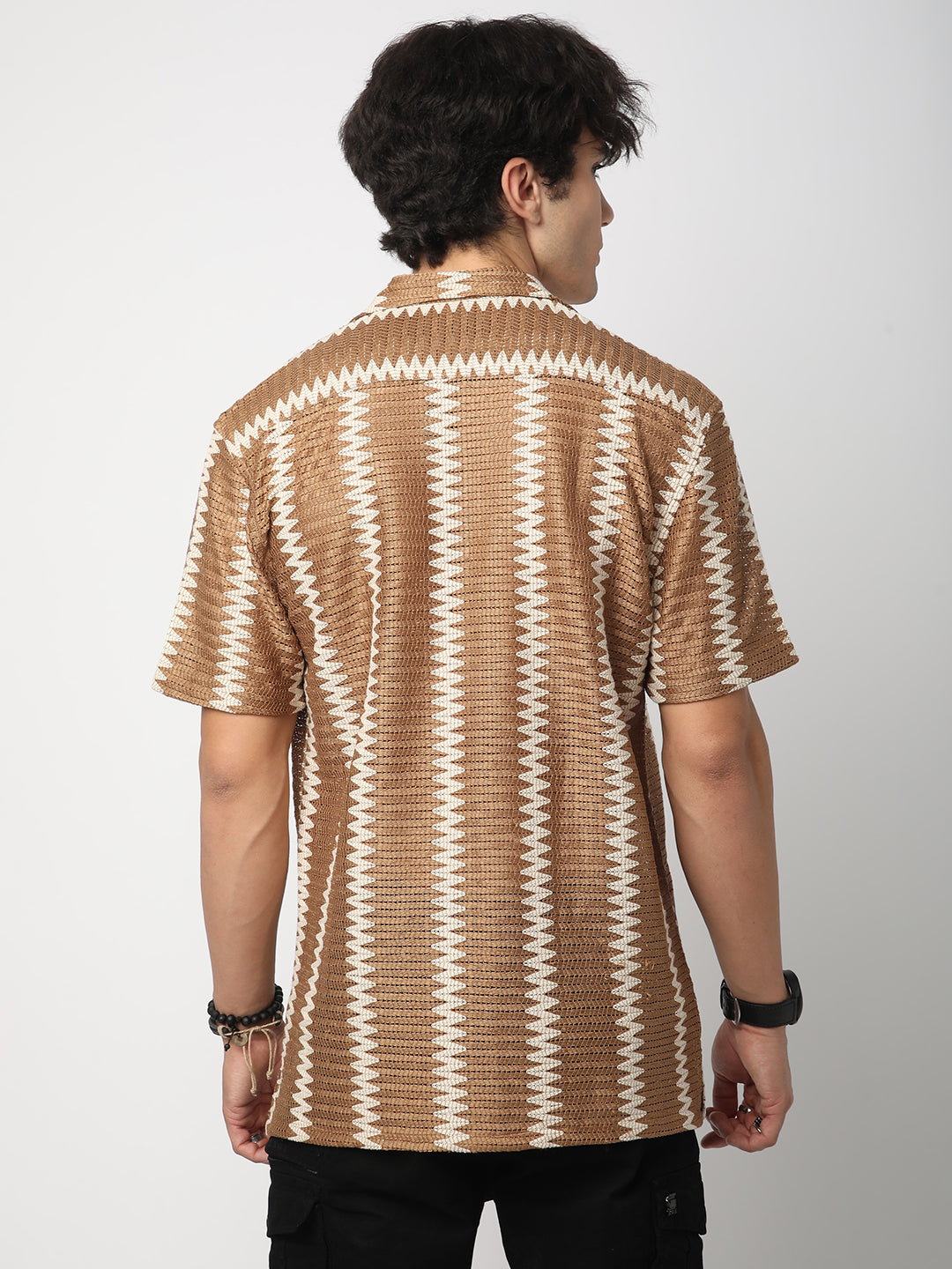 Zig-Zag Russet Brown Crochet Oversized Shirt