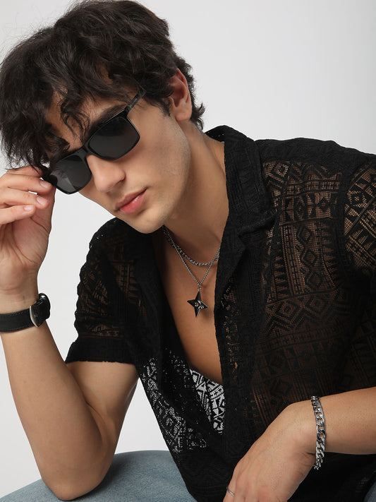 Classic Black Mesh Oversized Shirt