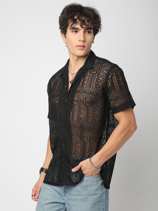 Classic Black Mesh Oversized Shirt