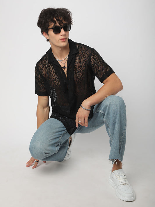 Classic Black Mesh Oversized Shirt