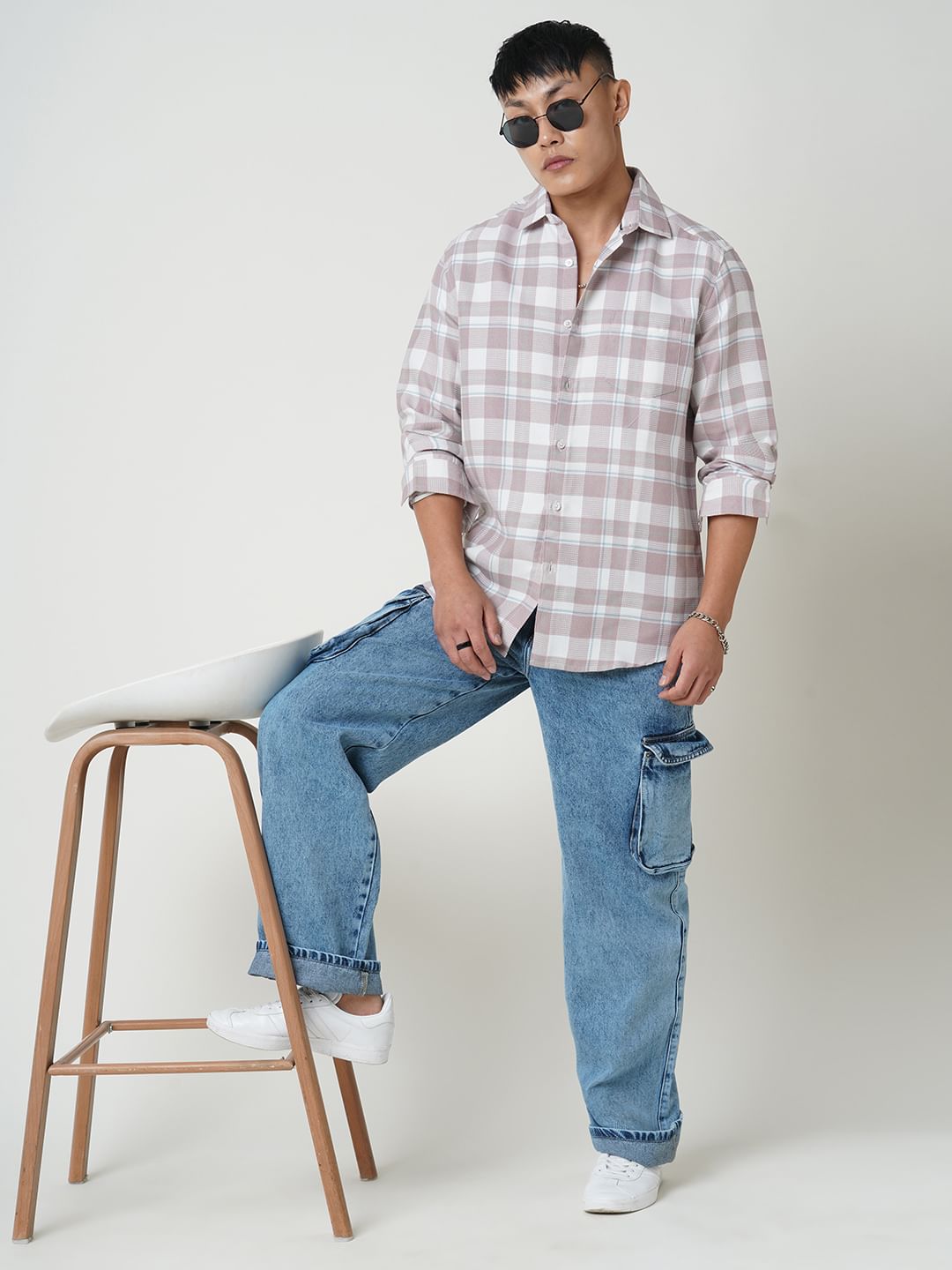 Turkish Rose Pink Plaid Checks Waffle Shirt